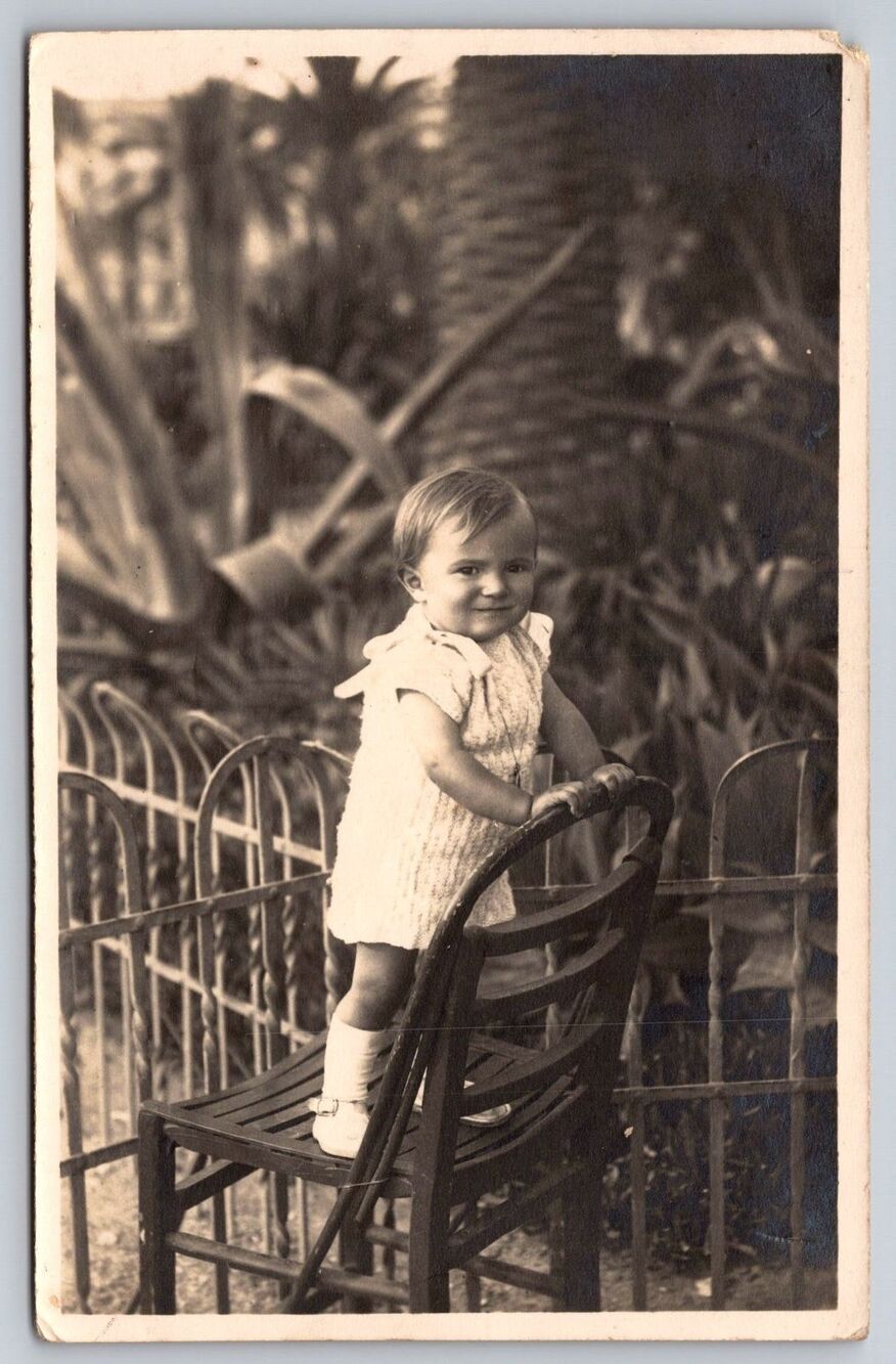 Vintage Photo Postcard Yolande Cheyron Age 1 Nice France Child Chair RPPC